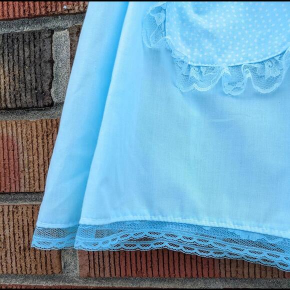 6-12 Months Vintage Baby Girl Smocked Blue  Dress, Bunny Buttons, 1980-90s - Picture 6 of 7